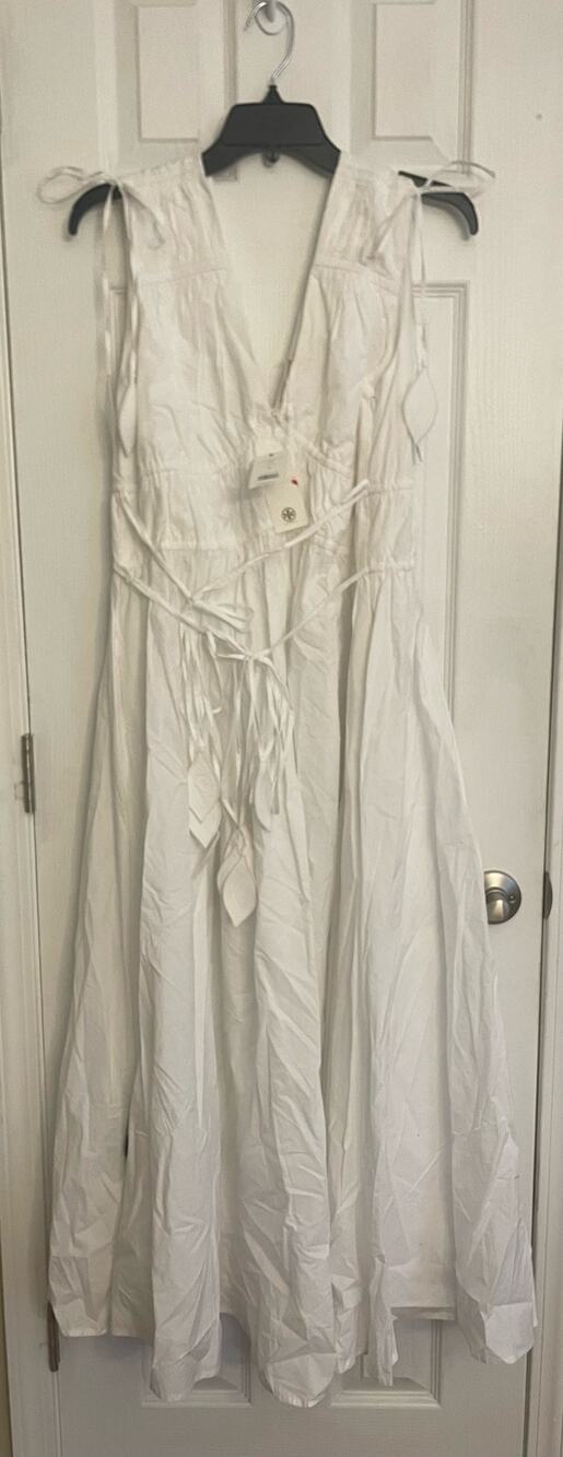 Sleeveless Tory Burch White Poplin Smocked Pleated Dress, A41